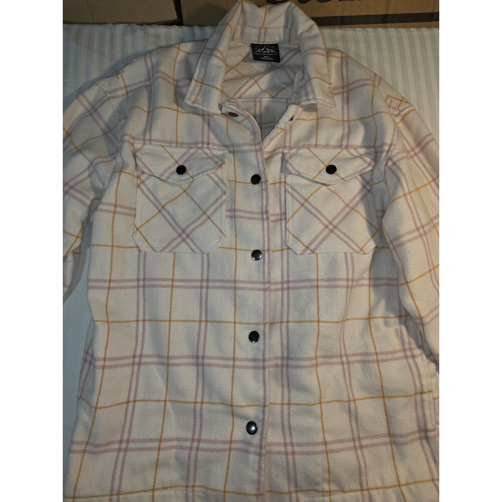 HFX Shacket Women's Small Pink Plaid Shirt Jacket Pockets Snaps Long Sleeve